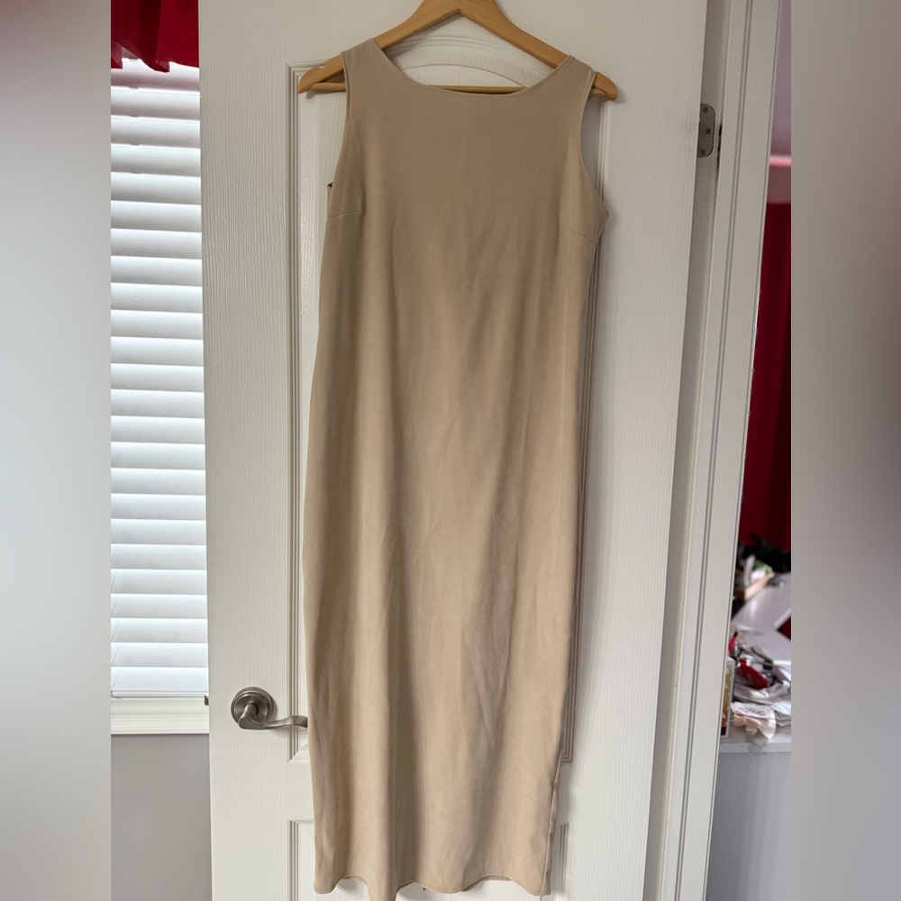 Wallis Petite Beige Sleeveless Midi Dress – Minimalist Chic, Never Worn Size 14P